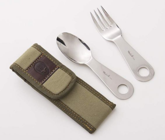 MUEM.CUBIERTO-2 CUCHARA Y TENEDOR INOX 18/10 FUNDA CORDURA